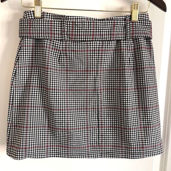 Joe Benbasset Women's Plaid Buckle Mini White Black Skirt Skort Size L - Picture 2 of 6